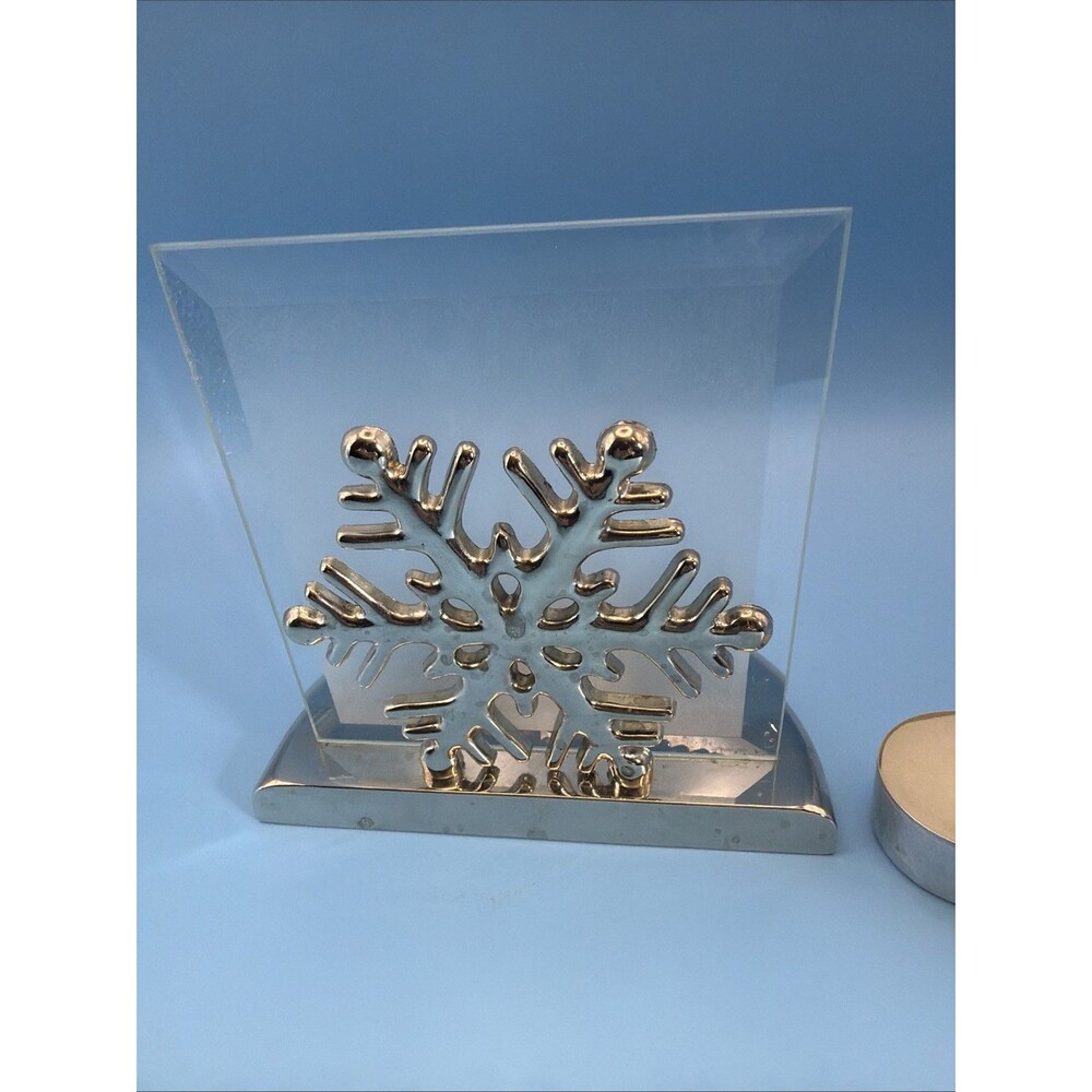 Silver Plated and Frosted Glass Snowflake Candle Holder